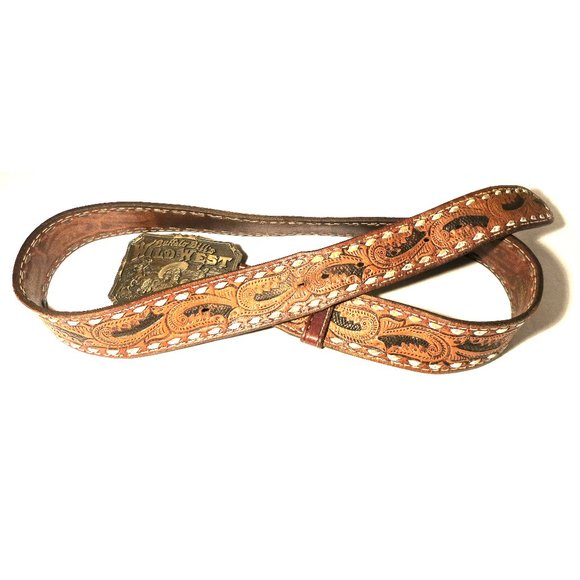 Buffalo Bill's Wild West Brown Leather Belt & Brass Buckle - Size 38 - Picture 5 of 8